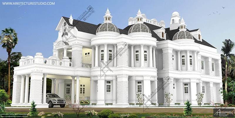  luxury exterior, doom house, kerala homes, Bungalow design, naksha design, biggest home in kerala