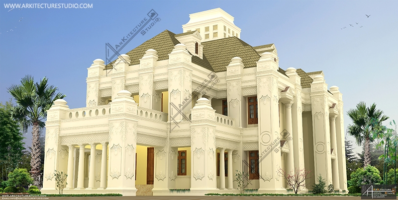 kerala architecture, colonial house plan, 6 bhk house, biggest house design, khd, luxury exterior, doom house, kerala homes