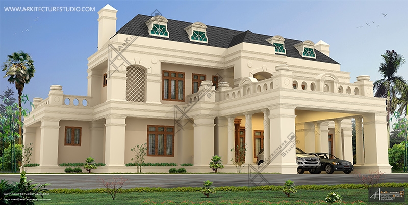 Luxury house architects in Kerala,
Colonial house design Kerala,
Luxury home architecture,
Classic house elevation design,
Premium villa design Kerala