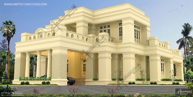 luxury house plan, colonial architect, Indian homes, double height house, Arabic home