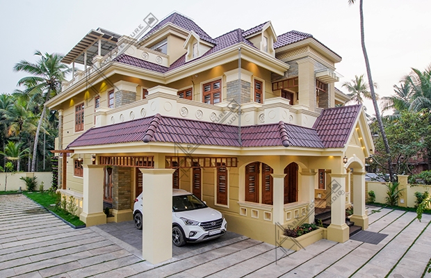 colonial house, leading kerala architect, khd, 5bhks house, home exterior